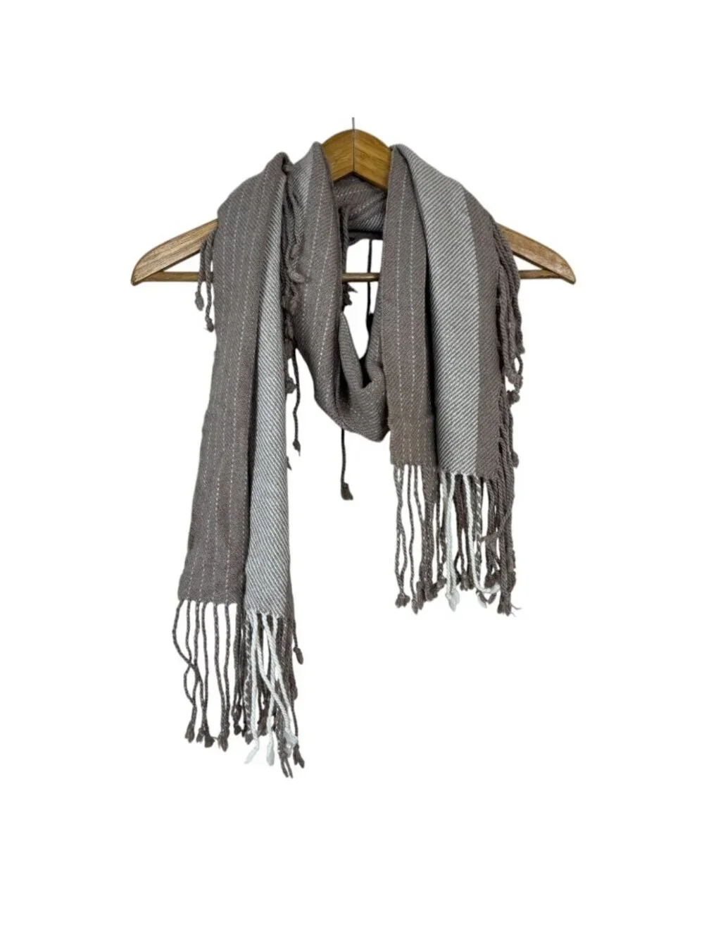Banana Republic Scarf Wrap Wool Cashmere Beige Striped Fringe Neutral Casual OS